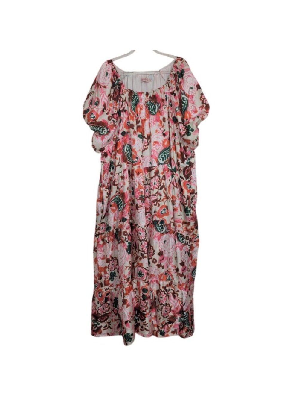 Ivy City Co Harvey Floral Midi Dress Womens Plus Size 2X Paisley Puff Sleeve Tie